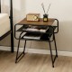 Compact 3-tier side end table with wood grain top and black steel frame, ideal for bedside or living room storage.